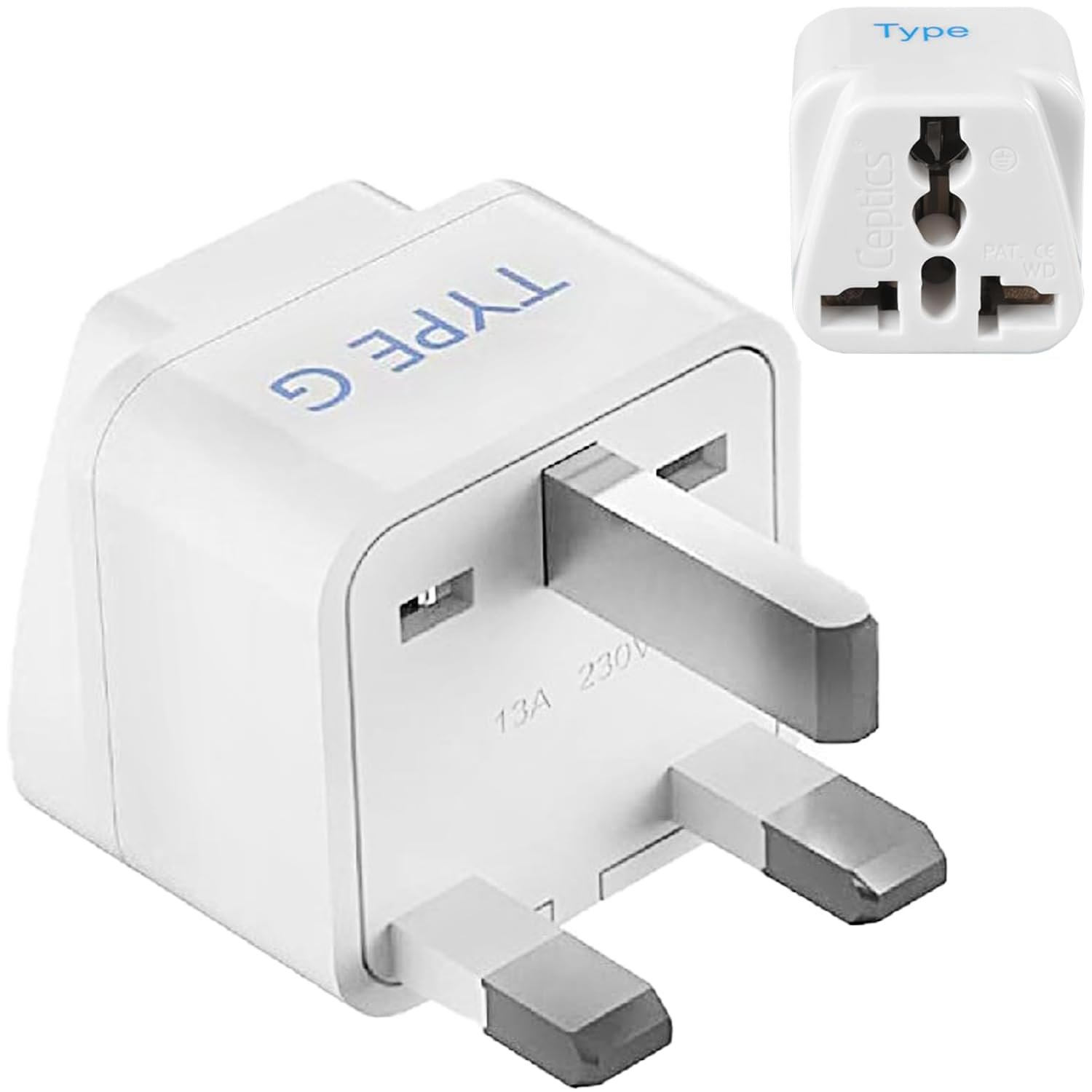 Ceptics India to UK, UAE, Hong Kong & More (Type G) Travel Adapter Plug – CE Certified – Rohs Compliant (GP-7) (Component), White