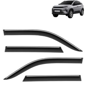 KINGSWAY Accessories Chrome Lining Door Visor Only Compatible with Tata Nexon (Year 2023 Onwards) All Model, Premium Chromeline Unbreakable Car Rain Guard Side Rear Wind Deflectors, Set of 4 Pcs