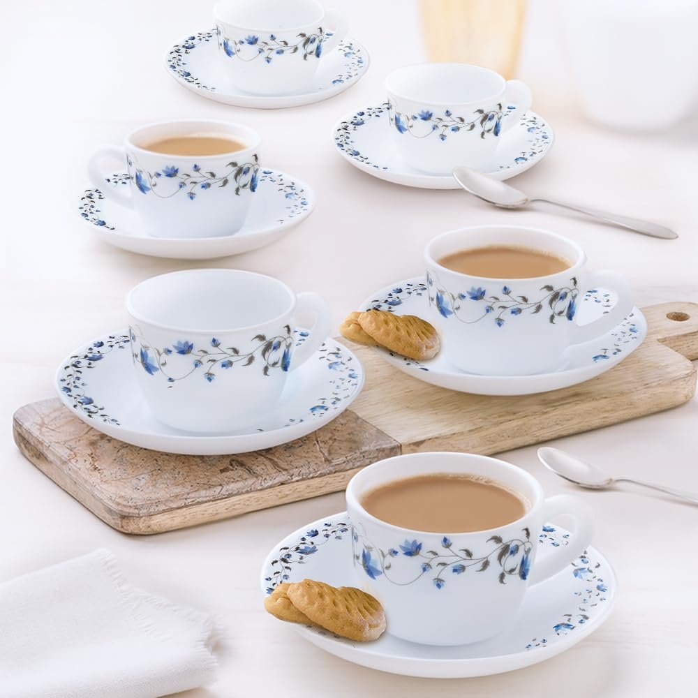 Larah By Borosil – Helena (LH) Cup and Saucer Set, 140ml, 12-Pieces, White