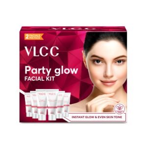 VLCC Party Glow Facial Kit – 60g | Intense Glow For Clear, Bright Skin | Special Occasion at Home Facial | With Indian Berberry, Saffron, Mulberry, and Hazlenut