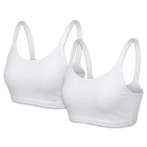 DChica Cotton Uniform Beginners Bra for Girls, Non-Padded Full Coverage Seamless Non-Wired Gym Workout Bra with Adjustable Thin Strap, Slip-on Training Bra for Teenager