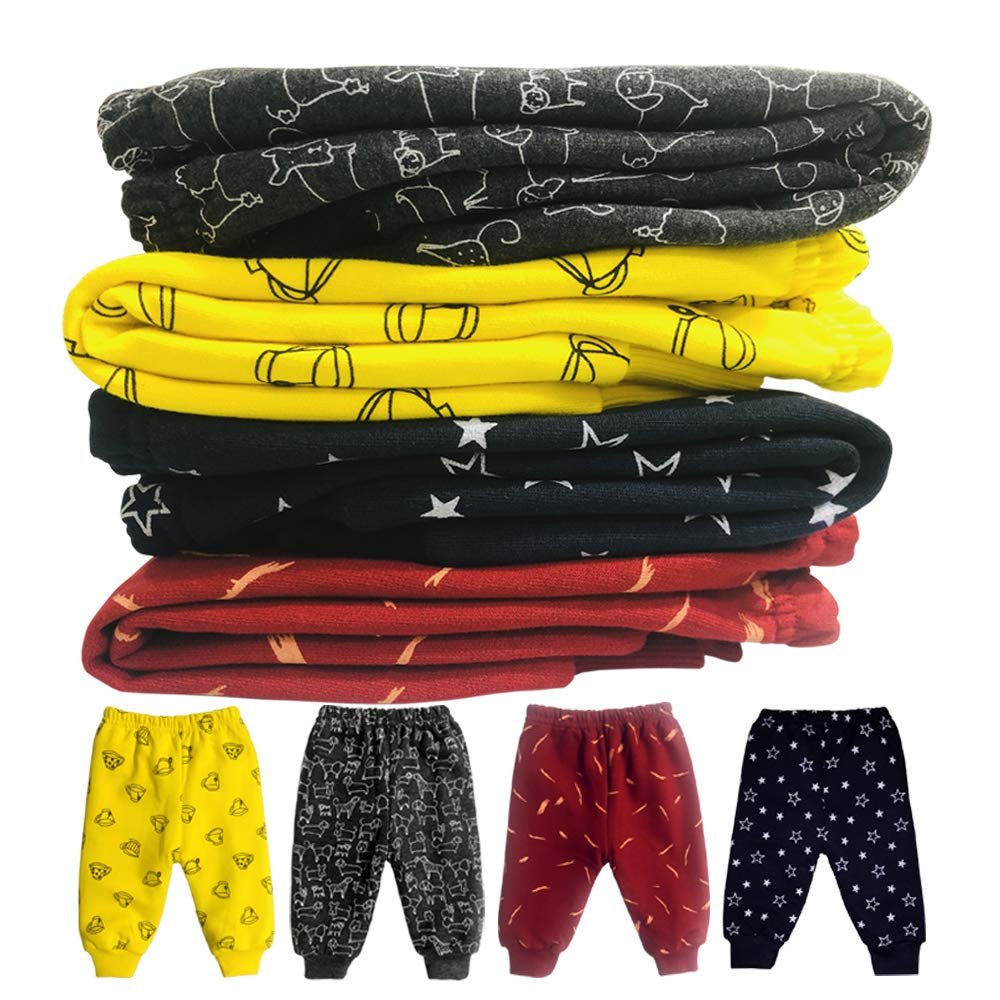 CLAP Baby Fleece Printed Winter Leggings Rib Pajamas Multicolour – Combo Set of 4