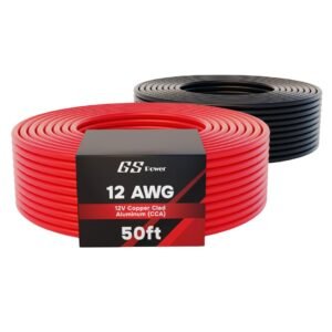GS Power 12 Gauge Stranded Flexible Copper Clad Aluminum CCA Primary Automotive Wire for Car Stereo Amplifier 12Volt Trailer Harness Hookup Wiring. 50 ft Red & 50 feet Black