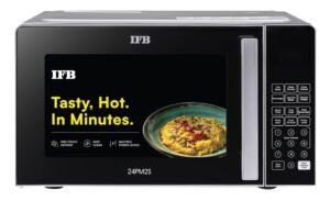 IFB 24L Solo Microwave Oven with 69 Auto Cook Menus (24PM2S, Silver, Mug Recipes, Steam Clean, Auto Reheat, Preset Timer, Power Save, Child Safety Lock, 10 Power Levels)