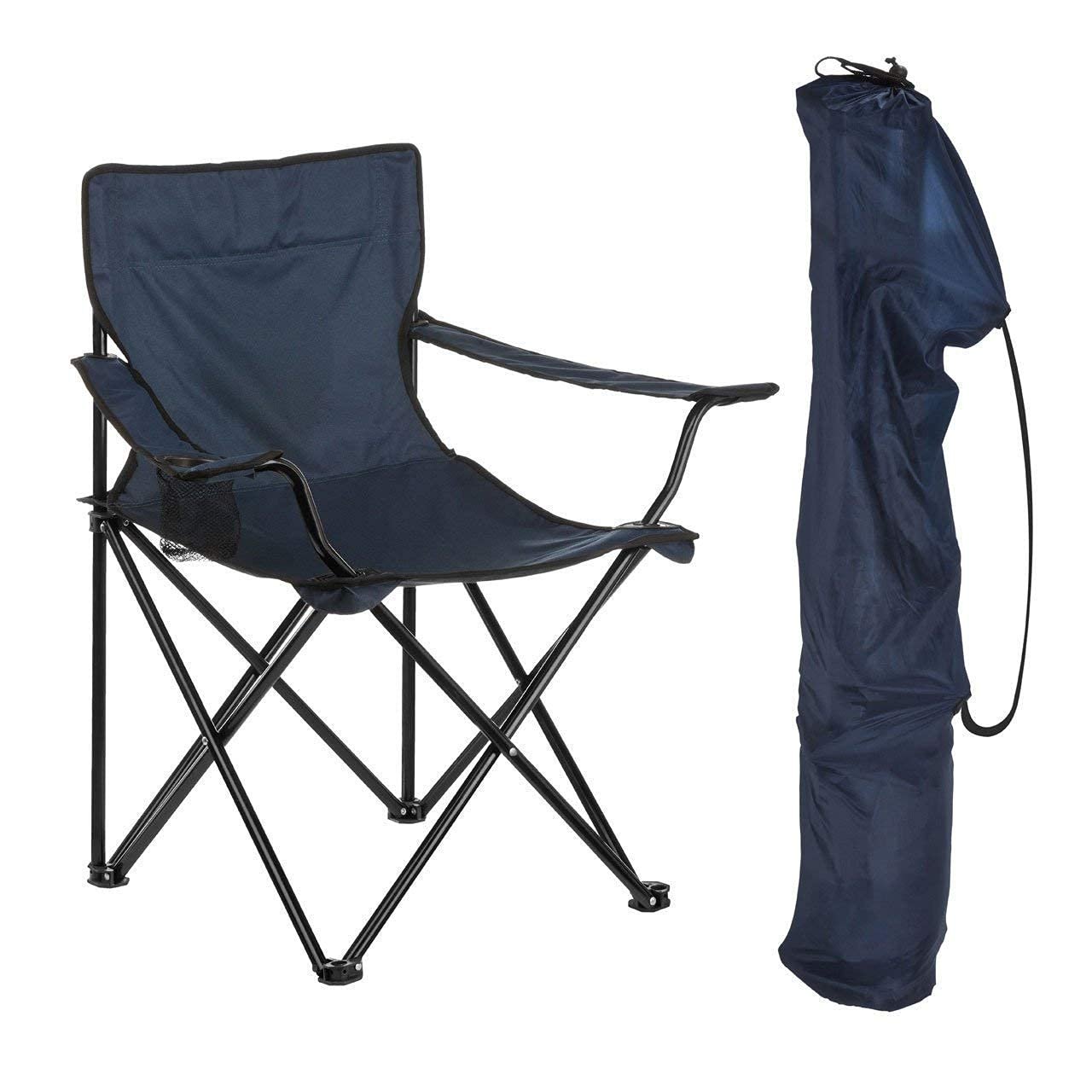Niyam Folding Chair Big with Side Pocket – Portable Foldable Nylon Base Fabric Camping Chair for Fishing Beach Picnic Outdoor Garden Chair (Moon, Black)