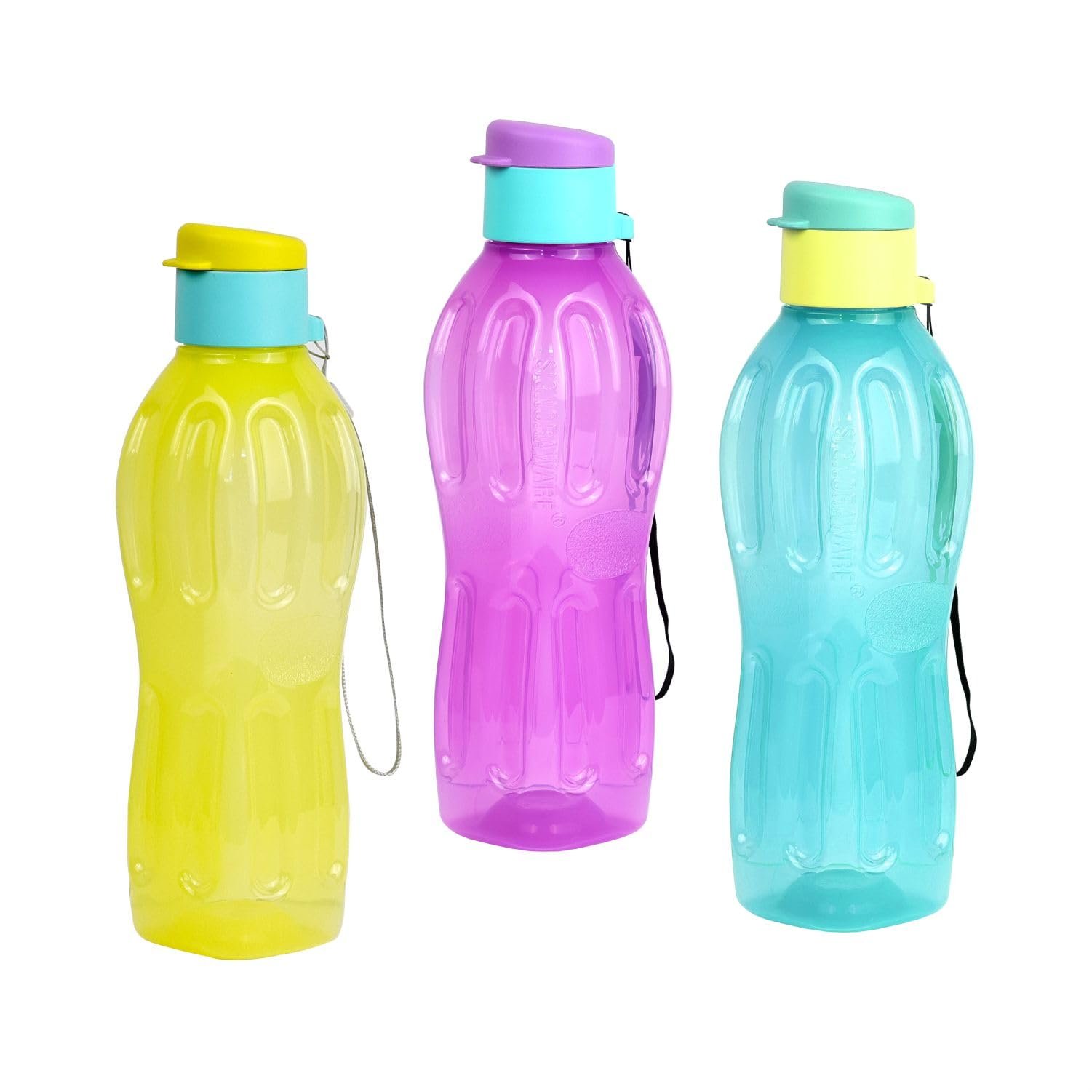Signoraware Fliptop BPA Free Plastic Water Bottle | Airtight & Leakproof | Freezer Safe | Ideal for Office, Gym, School, College, Travel, Hiking & Camping Use (500ml x 3 | Set of 3 | Multicolour)