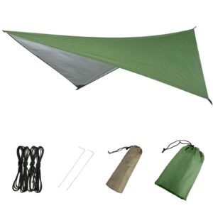 Azarxis Hammock Camping Tarp Rain Fly, Waterproof Tent Footprint Shelter Canopy Sunshade Cloth Picnic Mat for Outdoor Awning Hiking Beach Backpacking – Included Guy Lines & Stakes