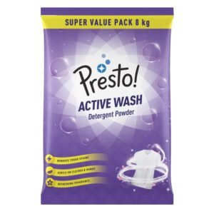 Amazon Brand – Presto! Active Wash Detergent Powder | 8 Kg | Tough On Stains | Gentle On Fabrics | Colour-Safe | Refreshing Fragrance | Machine And Hand Wash