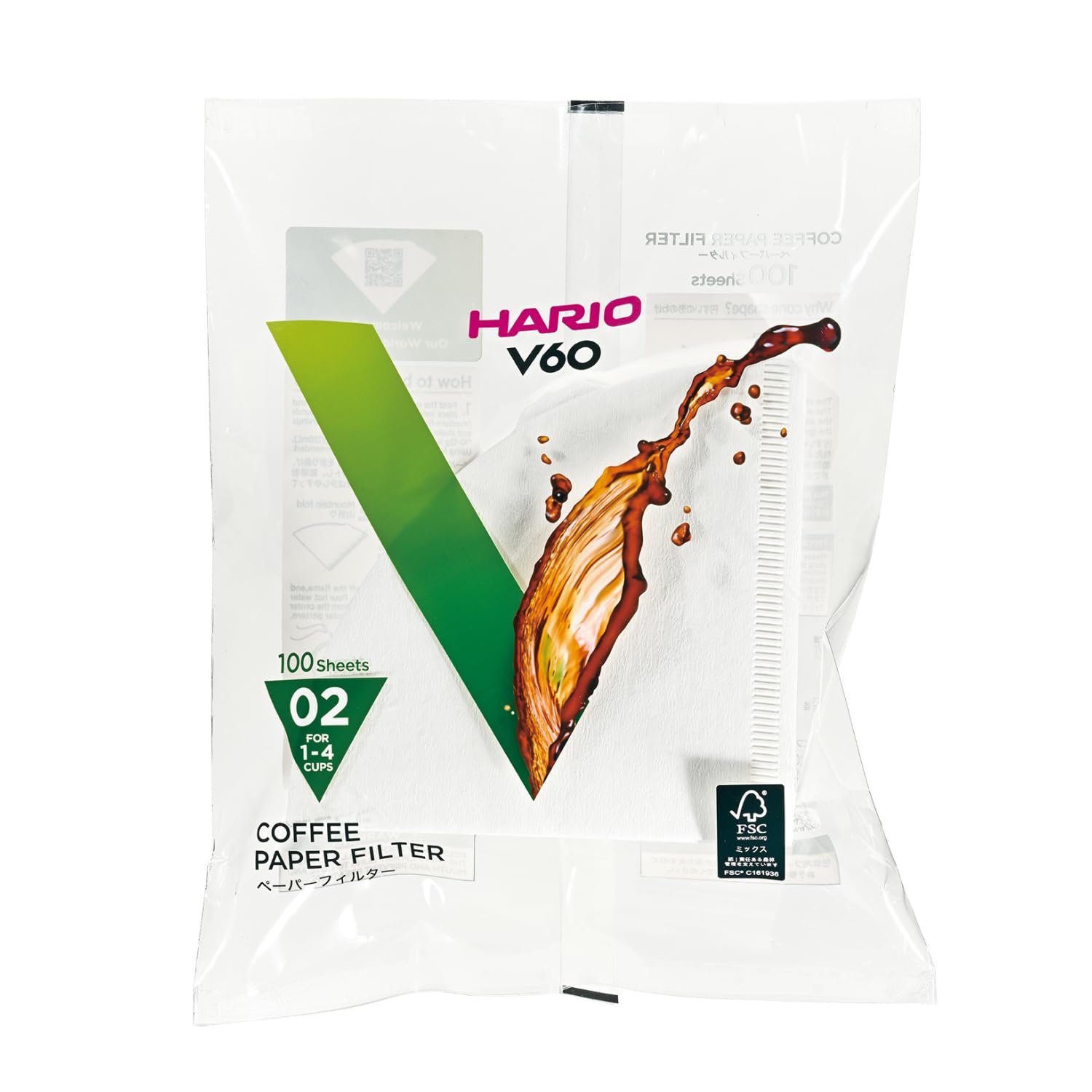 HARIO Coffee Dripper V60 02 Clear & HARIO 02 100 Count Coffee Paper Filter, Natural X2 Set(Total 200 Sheets)- Starter Value Set (with Our Shop Description of Goods)