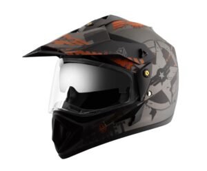 Vega Off Road Secret ISI Certified Matte Finish Full Face Helmet for Men with Dual Visor and Stylish Peak-Dull Anthracite Black, Size: L