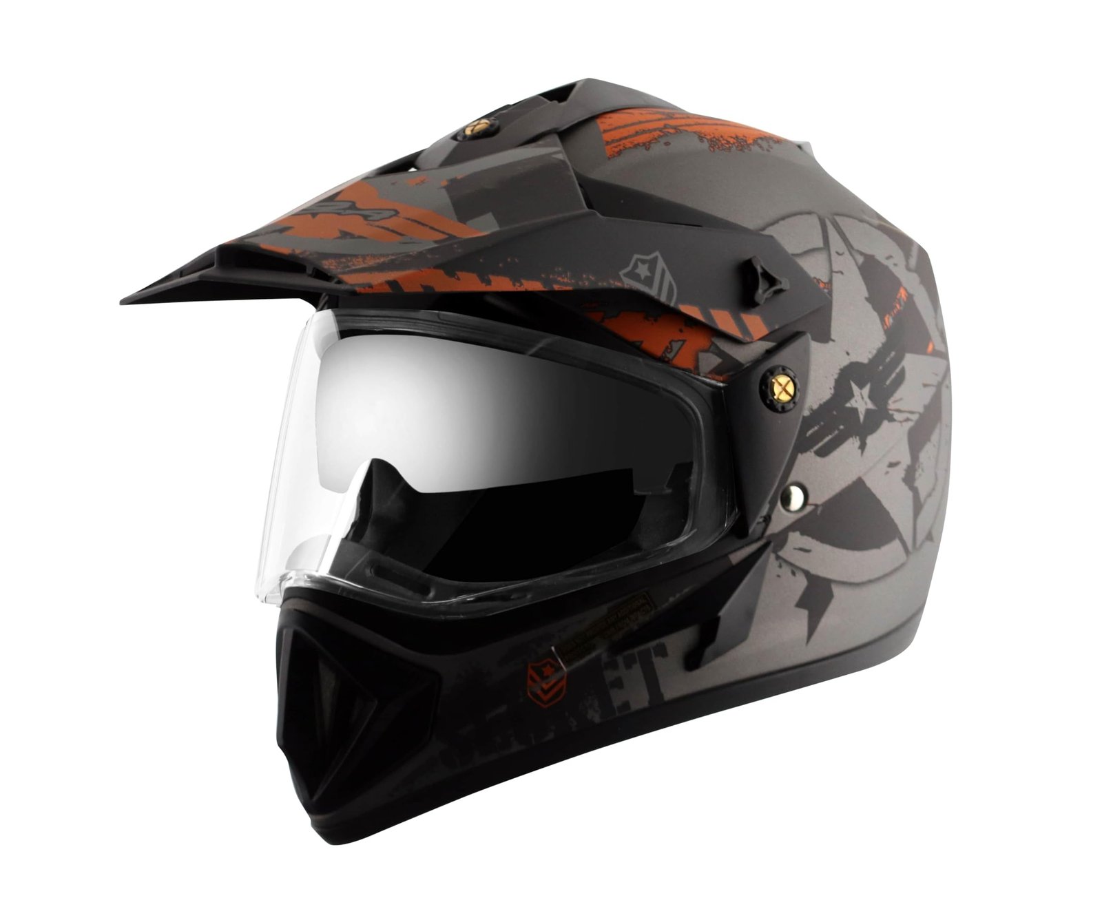 Vega Off Road Secret ISI Certified Matte Finish Full Face Helmet for Men with Dual Visor and Stylish Peak-Dull Anthracite Black, Size: L