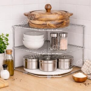 Stainless Steel, Multipurpose Kitchen Organizer Rack Stand Holder 2 Tier kitchen rack stand for Corners (NHSP)