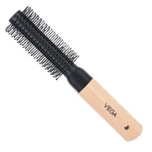 Vega Round Hair Brush with Wooden Handle for Adding Curls, Volume & Waves in Hair| Men and Women| Hair Volumizer Round Brush| Perfect Tool for Blow Drying (India’s No.1* Hair Brush Brand, E8-RB)