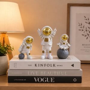 Street27® 3pcs Astronaut Figurine Home Decor Statue Sculpture Showpiece Golden (Golden B), Polyvinyl Chloride