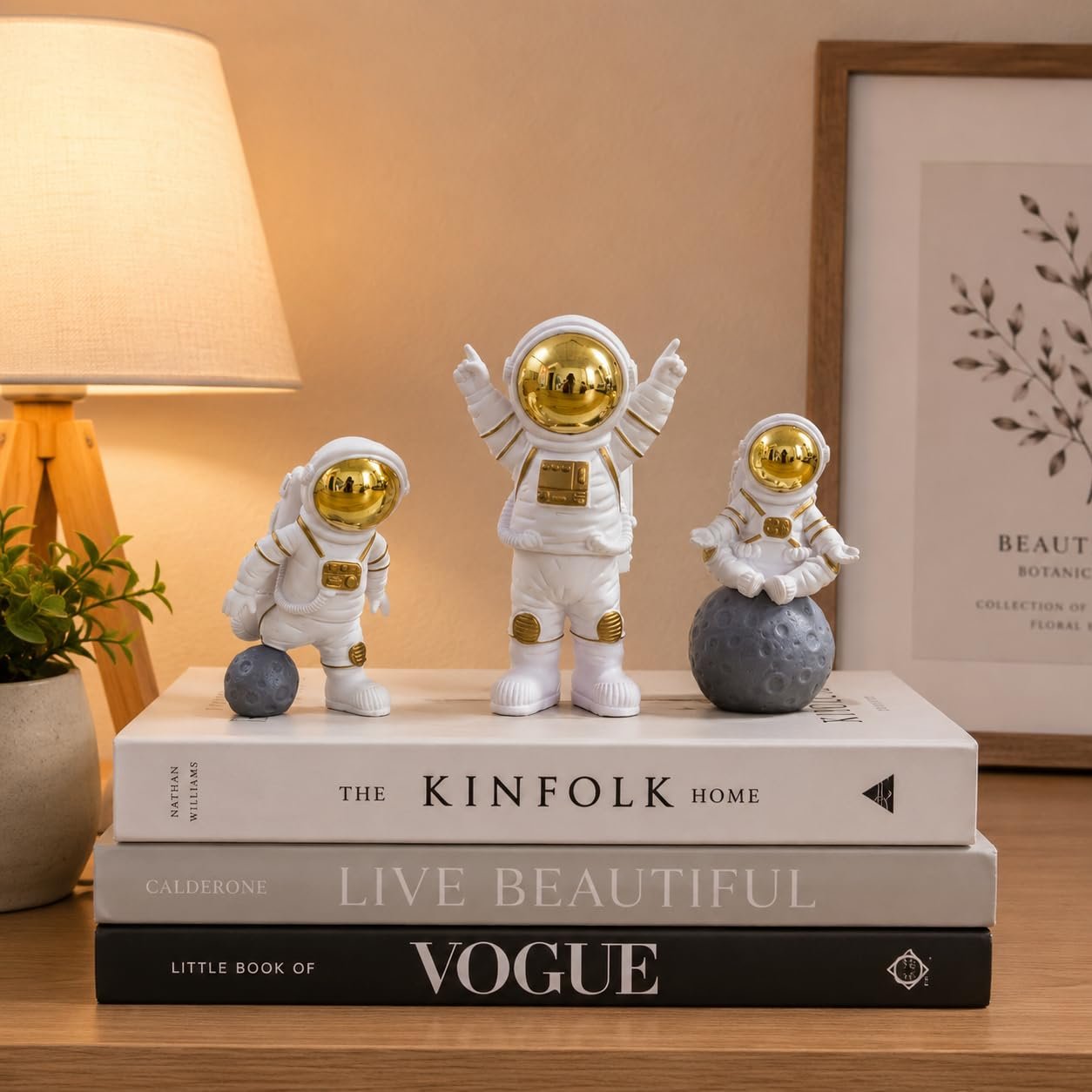 Street27® 3pcs Astronaut Figurine Home Decor Statue Sculpture Showpiece Golden (Golden B), Polyvinyl Chloride