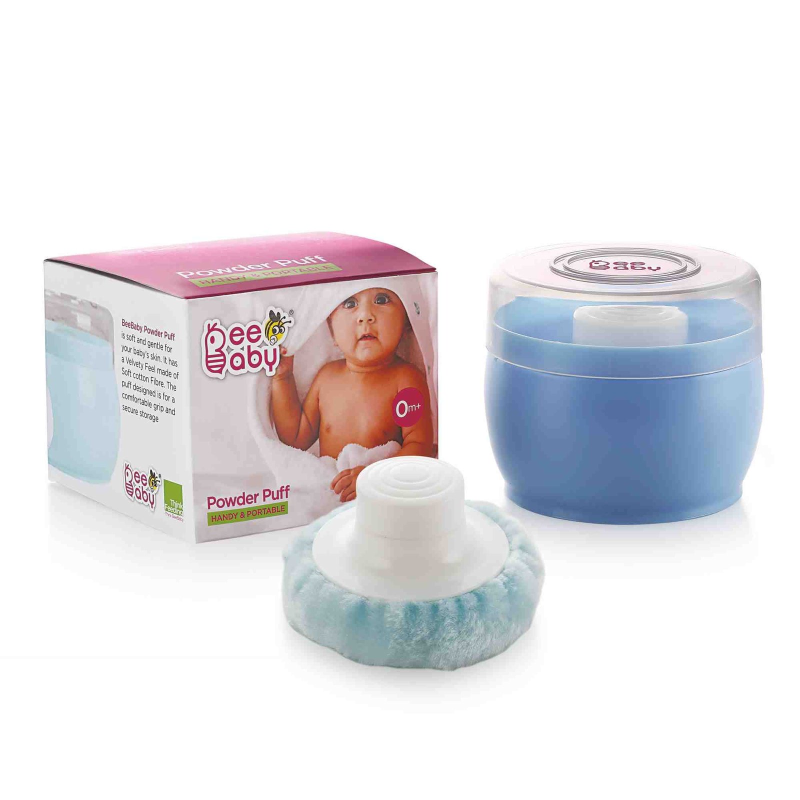 BeeBaby Premium Powder Puff With Container for Baby (Blue)