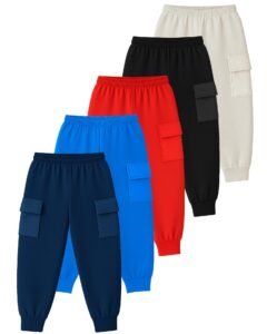 Kuchipoo Boys Solid Cargo Jogger Pants with Side Flap Pockets & Ribbed Cuffs | Comfortable Casual Track Pants | Pack of 5