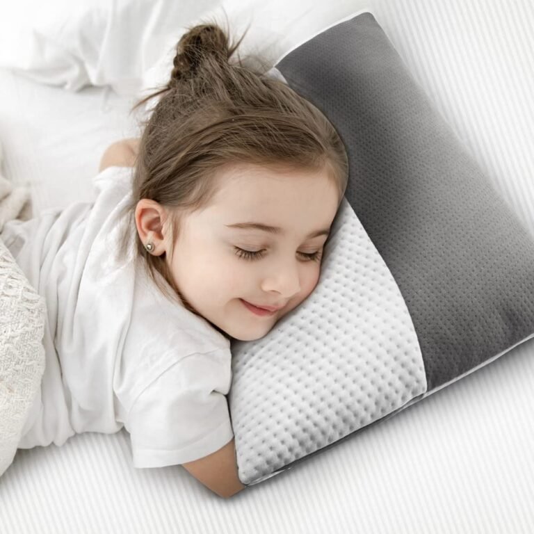 Wakefit Kids Sleeping Pillow with Adjustable Height | 18 x 12 Inch | Soft & Fluffy Siliconized Hollow Fibre Fill, Jacquard Cover with Zipper Closure, Free Extra Filling – White & Grey