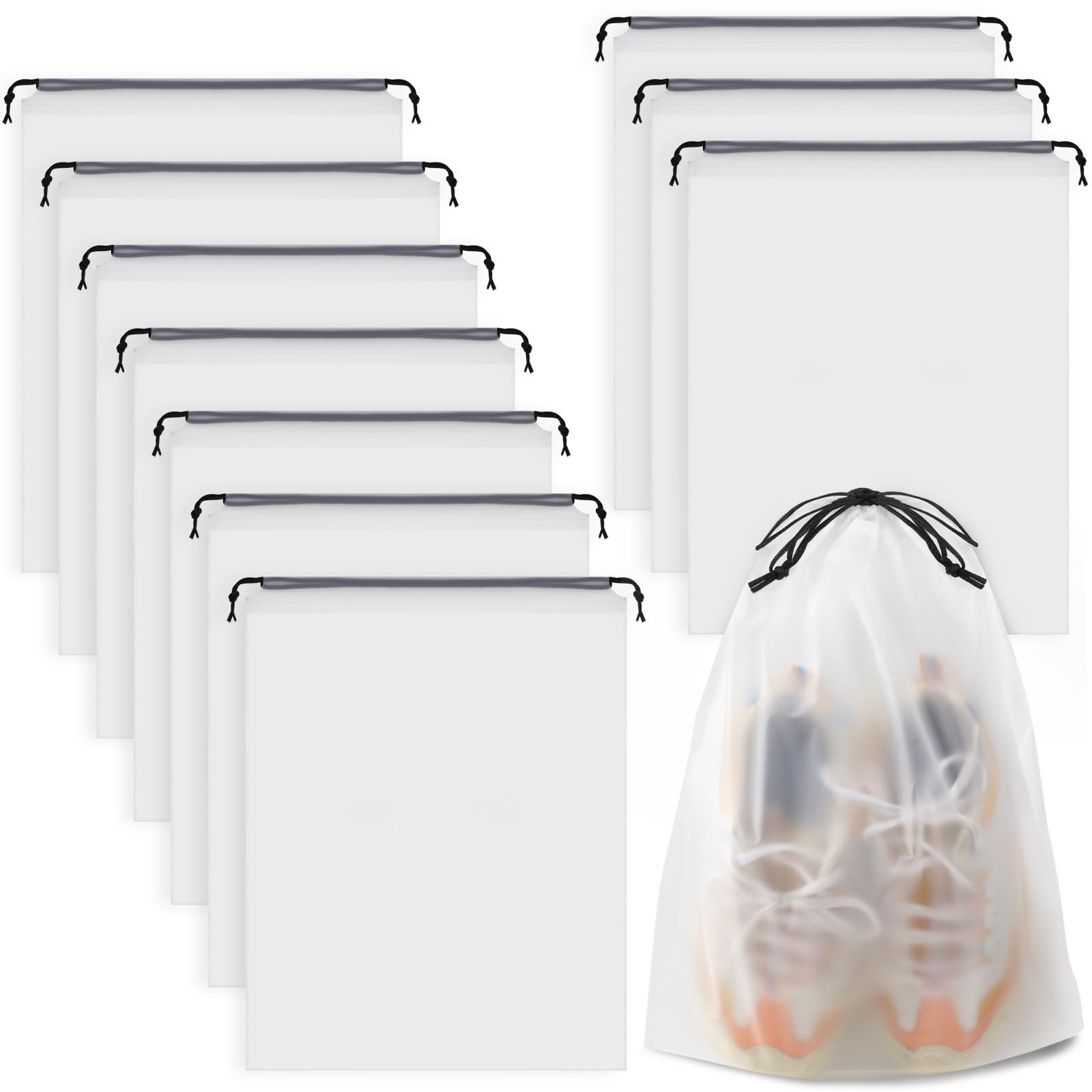 Shoe Bags for Travel, Drawstring Packing Bags, Dustproof Portable Storage Bag for Men and Women, Clear, Large, 10 Pack