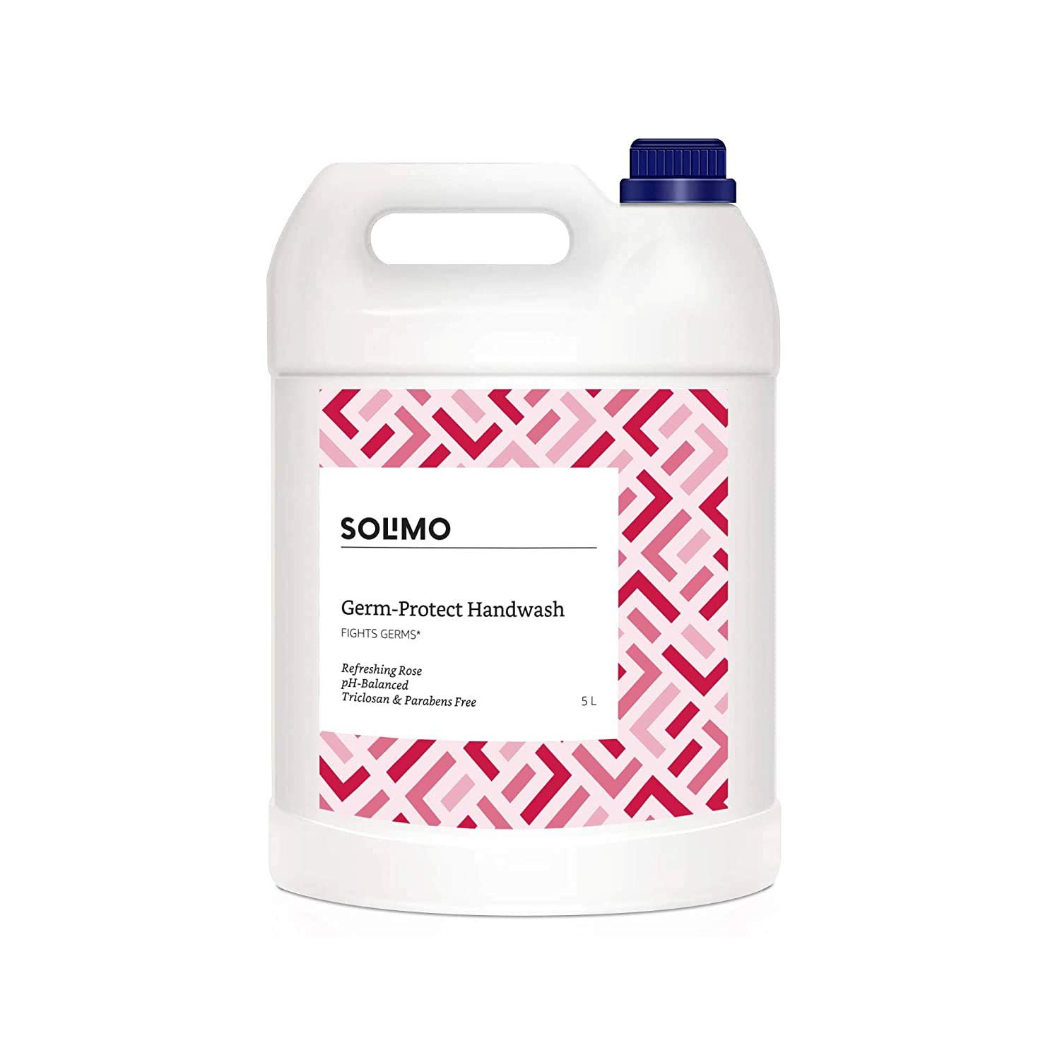Amazon Brand – Solimo Handwash Liquid Refill Can, Refreshing Rose – 5 Litre | Antibacterial germ-protect | Advanced Disinfection Formula| pH Balanced