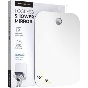 HONEYBULL Shower Mirror | Fogless with Razor Hook (Large 8×10)