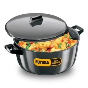 Hawkins Futura 6 Litre Cook n Serve Bowl, Hard Anodised Saucepan with Hard Anodised Lid, Sauce Pan for Cooking and Serving, Black (ACB60)