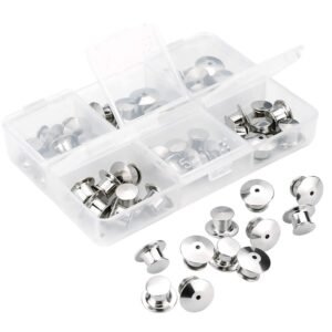 40 Pieces Pins Keepers Backs Locks Bulk with 1 Storage Case, Metal Pin Backs Locking Clasp