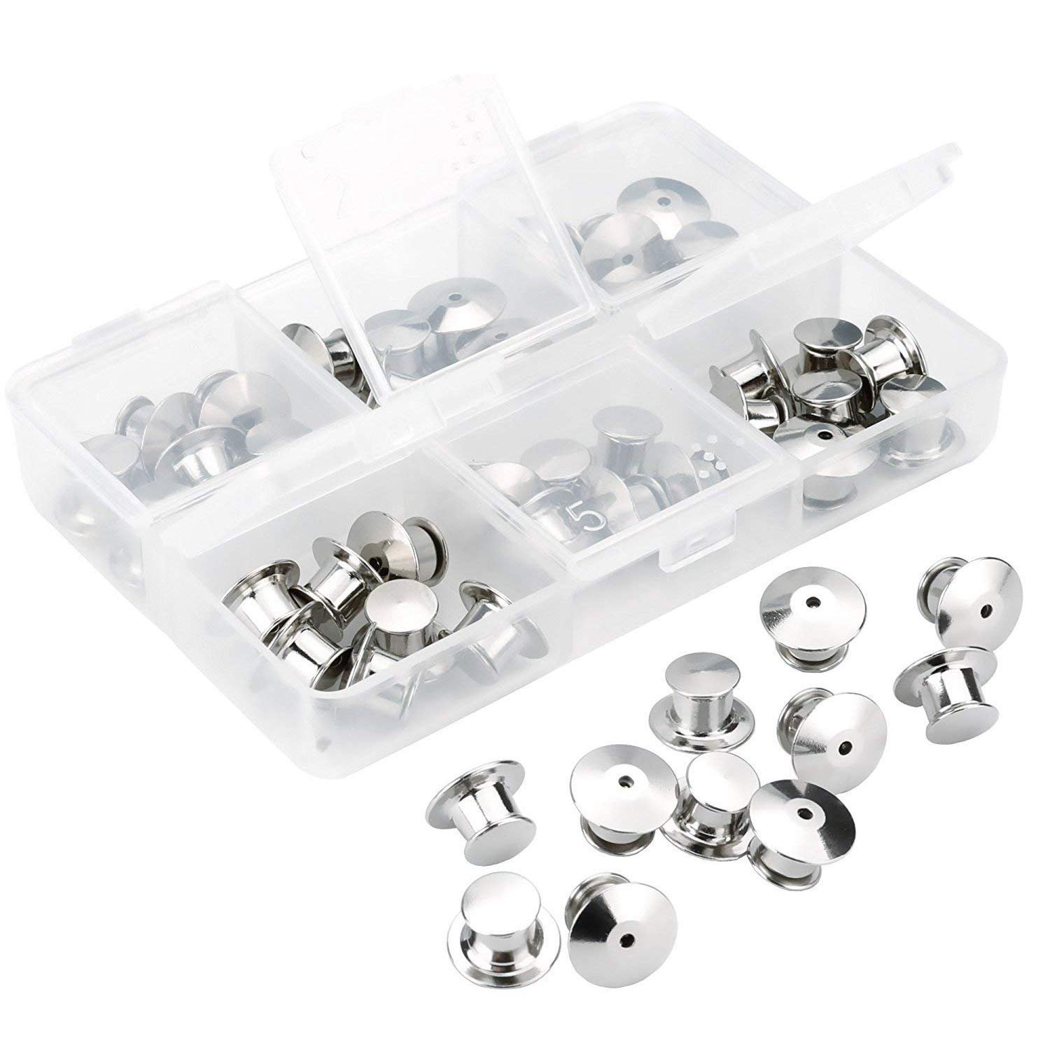 40 Pieces Pins Keepers Backs Locks Bulk with 1 Storage Case, Metal Pin Backs Locking Clasp