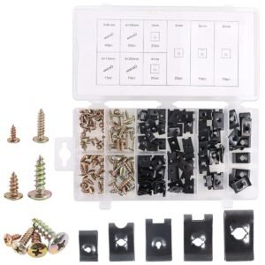 Swpeet 170Pcs Auto Car U-Clip U Nut and Screw Assortment Kit for Dash Door Panel Interior SAE