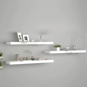Wooden Floating Wall Shelf| Wall Mount| Wall Rack| Wall Bracket for Home and Office Decor | Big Mounted Cabinets (Large, Set of 3, White)
