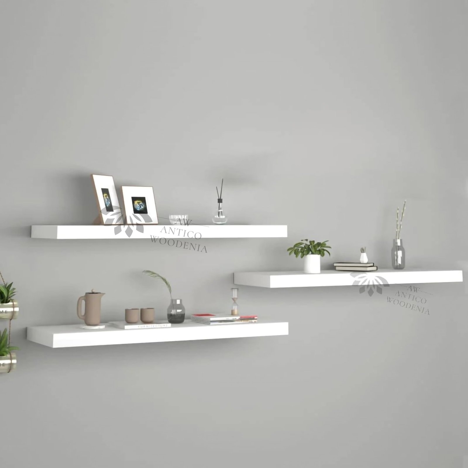 Wooden Floating Wall Shelf| Wall Mount| Wall Rack| Wall Bracket for Home and Office Decor | Big Mounted Cabinets (Large, Set of 3, White)