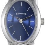 Sonata Quartz Analog Blue Dial Silver Stainless Steel Strap Watch for Women – NT8100SM04