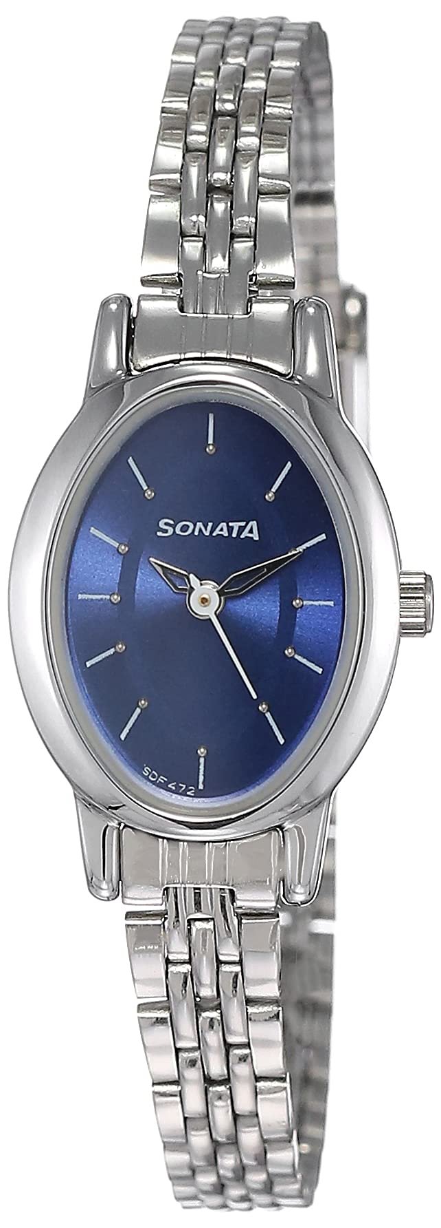 Sonata Quartz Analog Blue Dial Silver Stainless Steel Strap Watch for Women – NT8100SM04