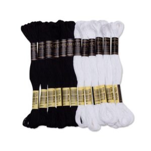 12 Pieces | Premium Embroidery Thread | 100% Egyptian Cotton Premium Skeins | Cross Stitch Embroidery Floss | Oeko TEX Certified Stranded Cotton (Black & White)