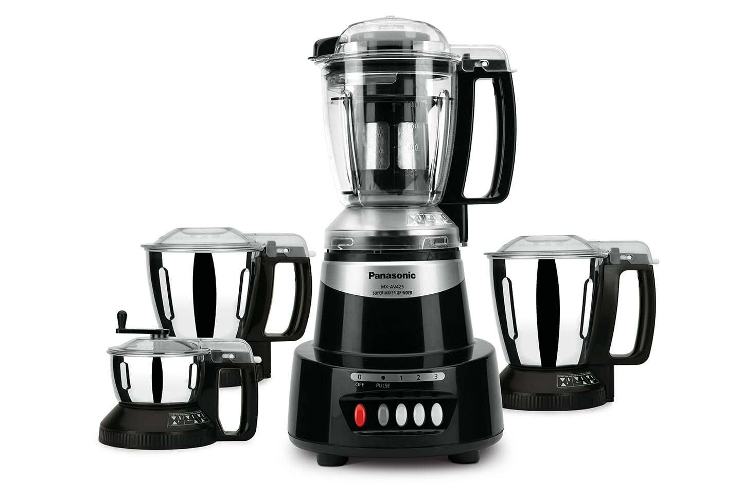 Panasonic Heavy Duty Mixer Grinder For Kitchen MX-AV425 (Charcoal Black) Elements Series Powerful 1500W(MMLW) 4 Jar(Three-304 Stainless Steel & 1Juicer Extractor Jar)|5 Years Motor Warranty