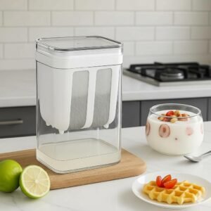 Seseno 2-in-1 Greek Yogurt Maker & Hung Curd Maker | Fine Mesh Strainer Box with Lid | Thick Curd, Paneer, Cheese & Whey Separator | BPA Free Kitchen Strainer for Homemade Yogurt – 1200ml