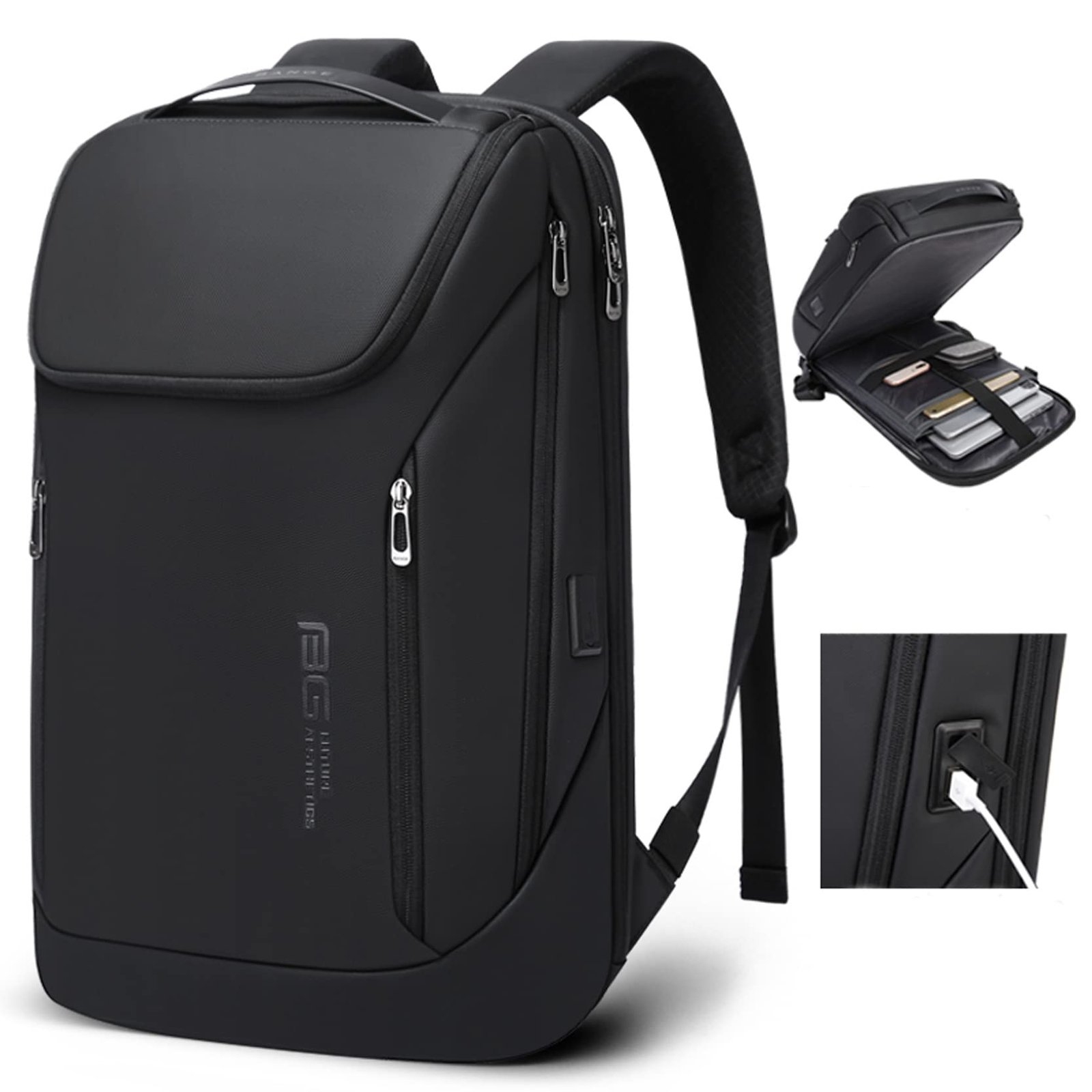 Red Lemon BANGE Captain Business Smart Backpack Water-Resistant fit 15.6 Inch Laptop Backpack with USB Charging Port,Travel Durable Backpack for Men and Women (Black)