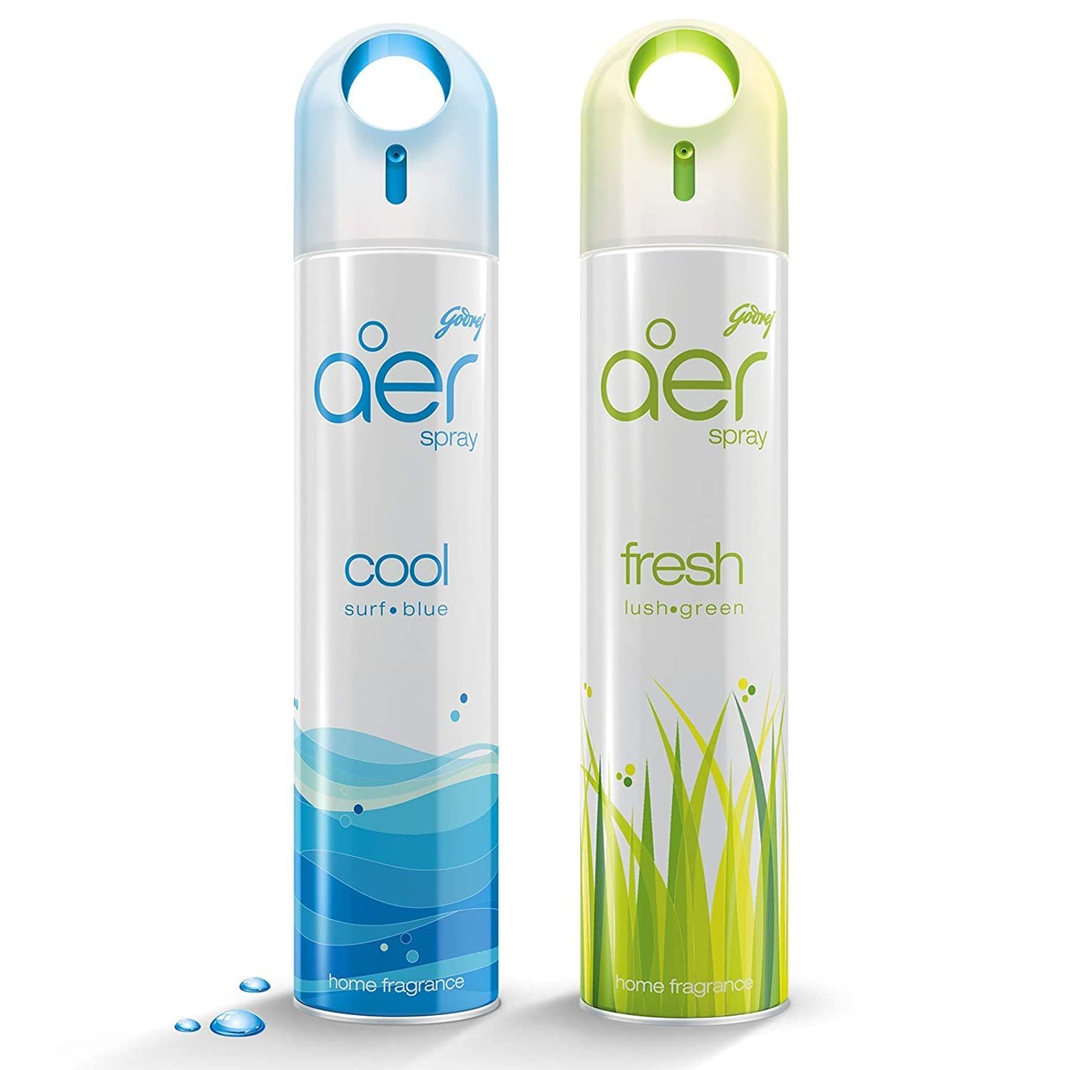 Godrej aer spray, Air Freshener for Home & Office – Cool Surf Blue & Fresh Lush Green | Long-Lasting Fragrance | Pack of 2 (240 ml each)