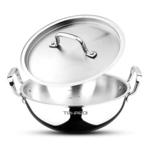 BERGNER TriPro Tri-Ply Stainless Steel 24cm (3 L) Deep Kadai/Kadhai with Stainless Steel Lid, Durable Stay Cool Handles, Healthy Cooking, Less Oil Use, Easy to Clean – Induction and Gas Stove Ready