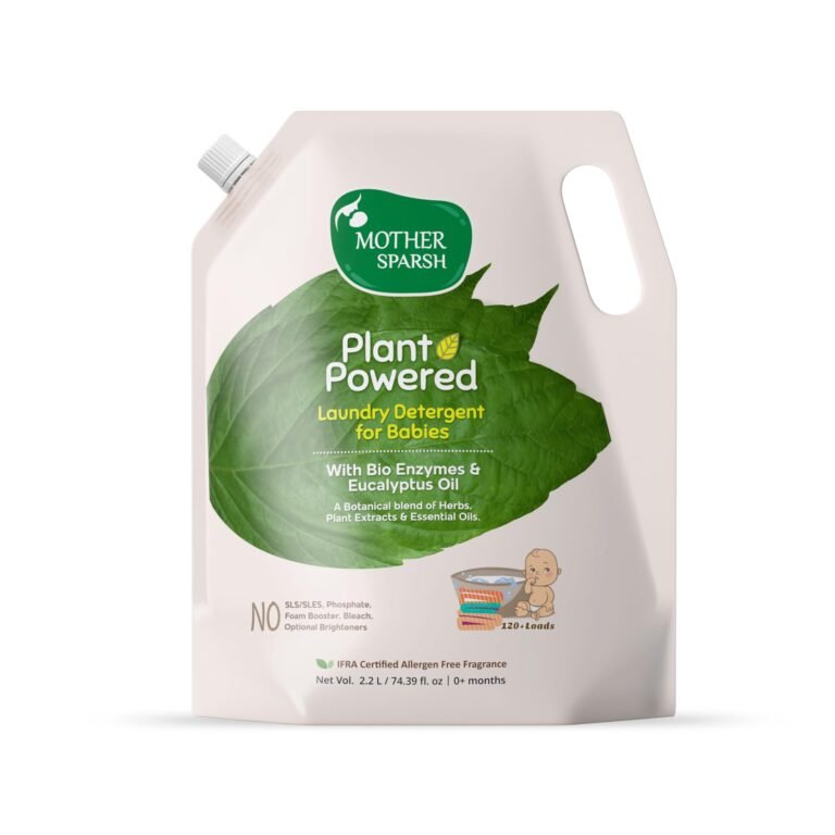 Mother Sparsh Plant Powered Baby Laundry Liquid Detergent (2.2 litres) with Bio – Enzymes and Eucalyptus Oil | Natural Baby Detergent Without Dyes & Optical Brighteners