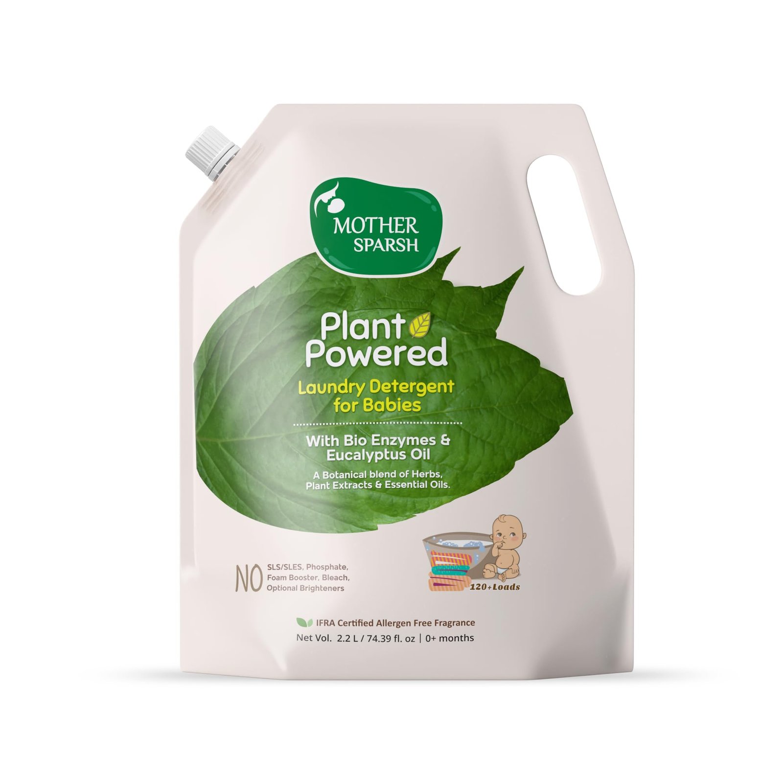 Mother Sparsh Plant Powered Baby Laundry Liquid Detergent (2.2 litres) with Bio – Enzymes and Eucalyptus Oil | Natural Baby Detergent Without Dyes & Optical Brighteners