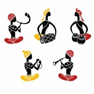 DreamKraft Tribal Musician Switch Board Sticker Set of 5, Decorative Wall Stickers for Switch Board, Indian Folk Art Wall Decals for Living Room, Bedroom, Office and Home Decor