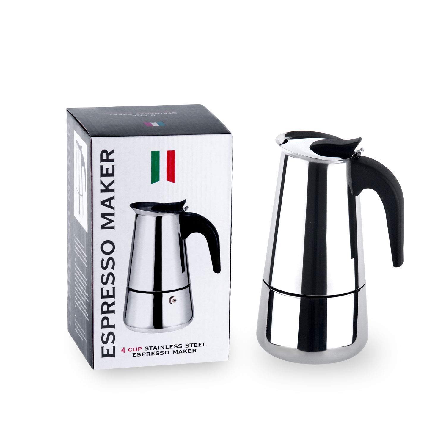 Saiyam Stainless Steel Espresso Maker Stovetop Coffee Percolator Italian Coffee Maker Moka Pot (4 Cup – 200 ml, Silver)