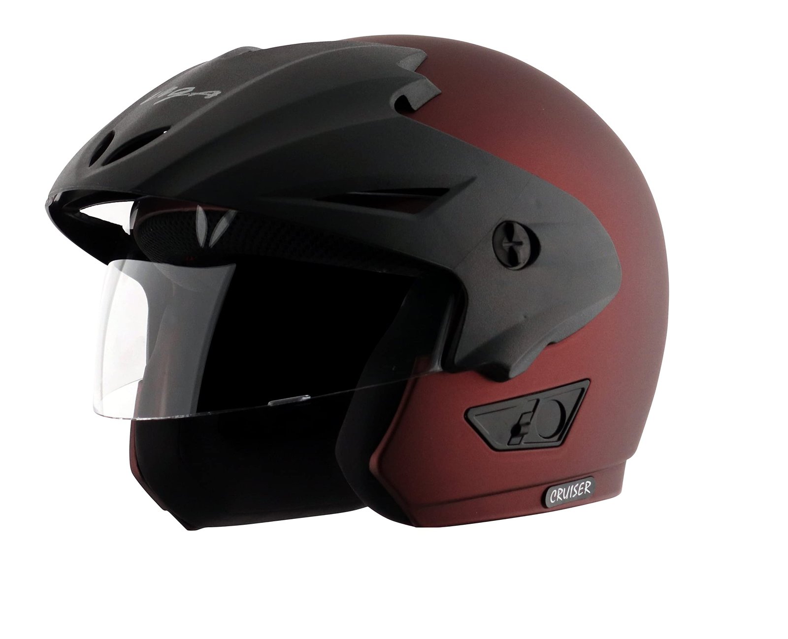 Vega Cruiser ISI Certified Matt Finish Lightweight & Compact with Peak Open Face Helmet for Men and Women with Clear Visor(Dull Burgundy, Size:M)
