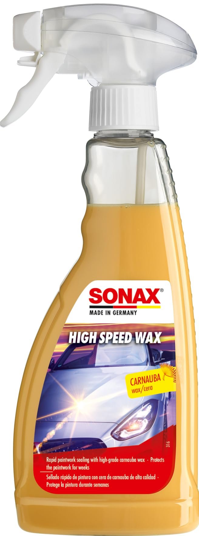 SONAX High Speed Wax 500 ml | Spray-On High-Gloss Car Paint Sealant | Premium Carnauba Wax | Colour Boost | Ideal for Paint, Plastic, Fiber & Rubber Protection | Easy to Use Car Paint Care