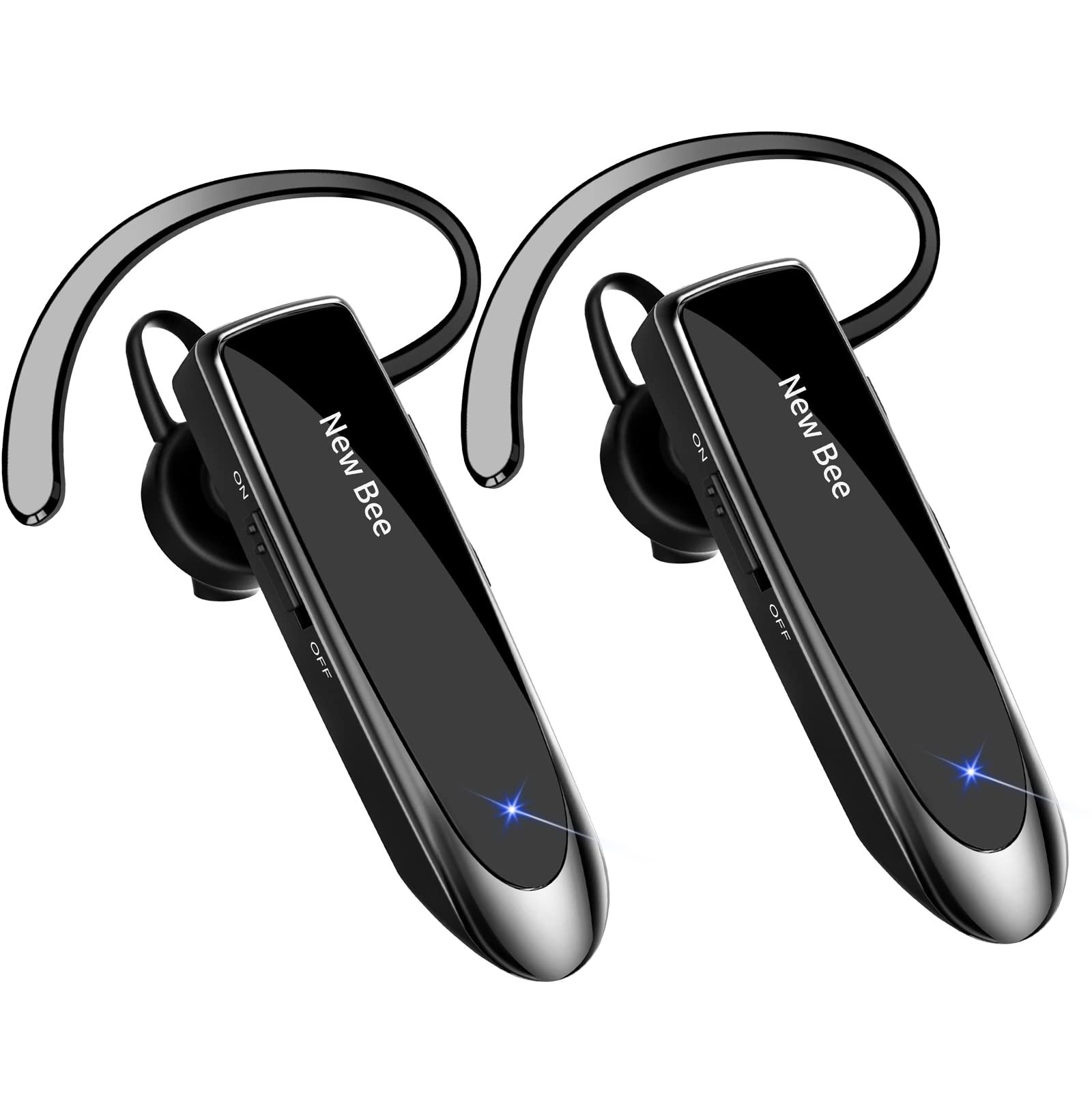 bee Bluetooth Earpiece Wireless Handsfree Headset Bee 2Packs 24 Hrs Driving Headset 60 Days Standby Time with Noise Cancelling Mic Headset Case for iPhone Android Samsung Laptop Truck Driver (