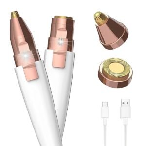 Hewan 2-in-1 Hair removal machine Eyebrow Trimmer for Women – Facial Hair Removal Machine For Women – Face,Upper Lips,Cheek, Chin and Nose Hair Remover, USB RECHARGEABLE Epilator (2 in 1 white trimmer)