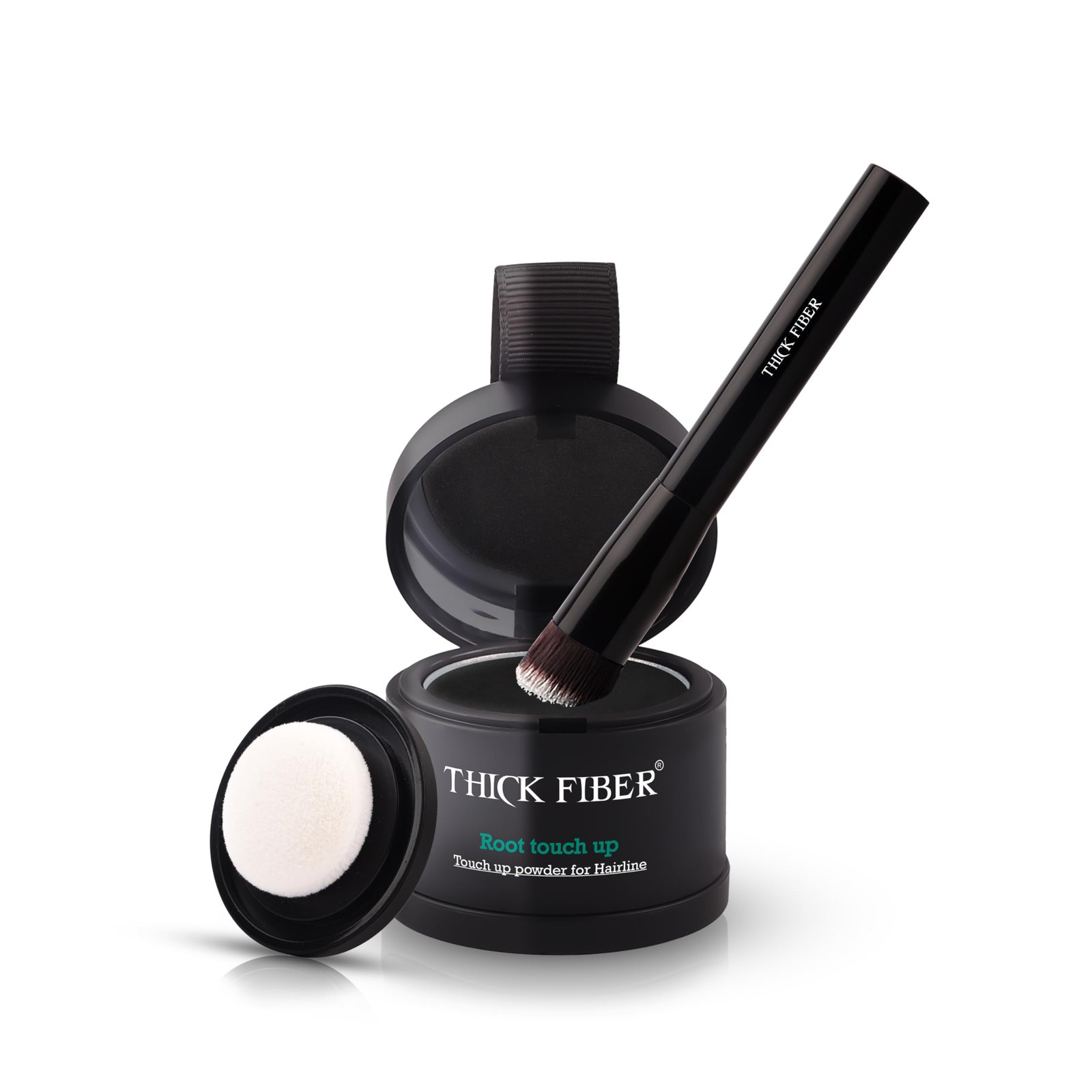 THICK FIBER Root Touch Up & Hairline Powder with Brush (Black) 4g