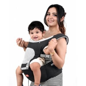 Infantso Premium Hip Seat Baby Carrier with 6 Adjustable Carry Positions, Carrier for 0 to 3 years Baby with Hip Seat, Kangaroo Style Bag, Baby carrying Bag for Newborn to Toddler, Weight upto 15kgs (Black Grey)