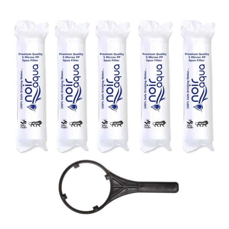 Noir Aqua 5pcs PP Spun Filter/Cartridge with Spanner for All Types RO Water purifiers (10 Inch, 5 Micron) | RO Water Purifier Cartridge,RO Spun Filter Cartridge Sponge Replacement Water Filter Candle